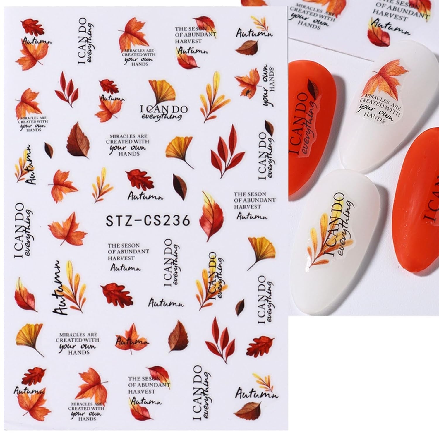 JMEOWIO Nagelsticker Herbst 9 Blatt Nail Art Sticker Selbstklebend Nagelaufkleber Kürbis Ahornblatt Erntedankfest Dekoration Nageldesign Zubehör