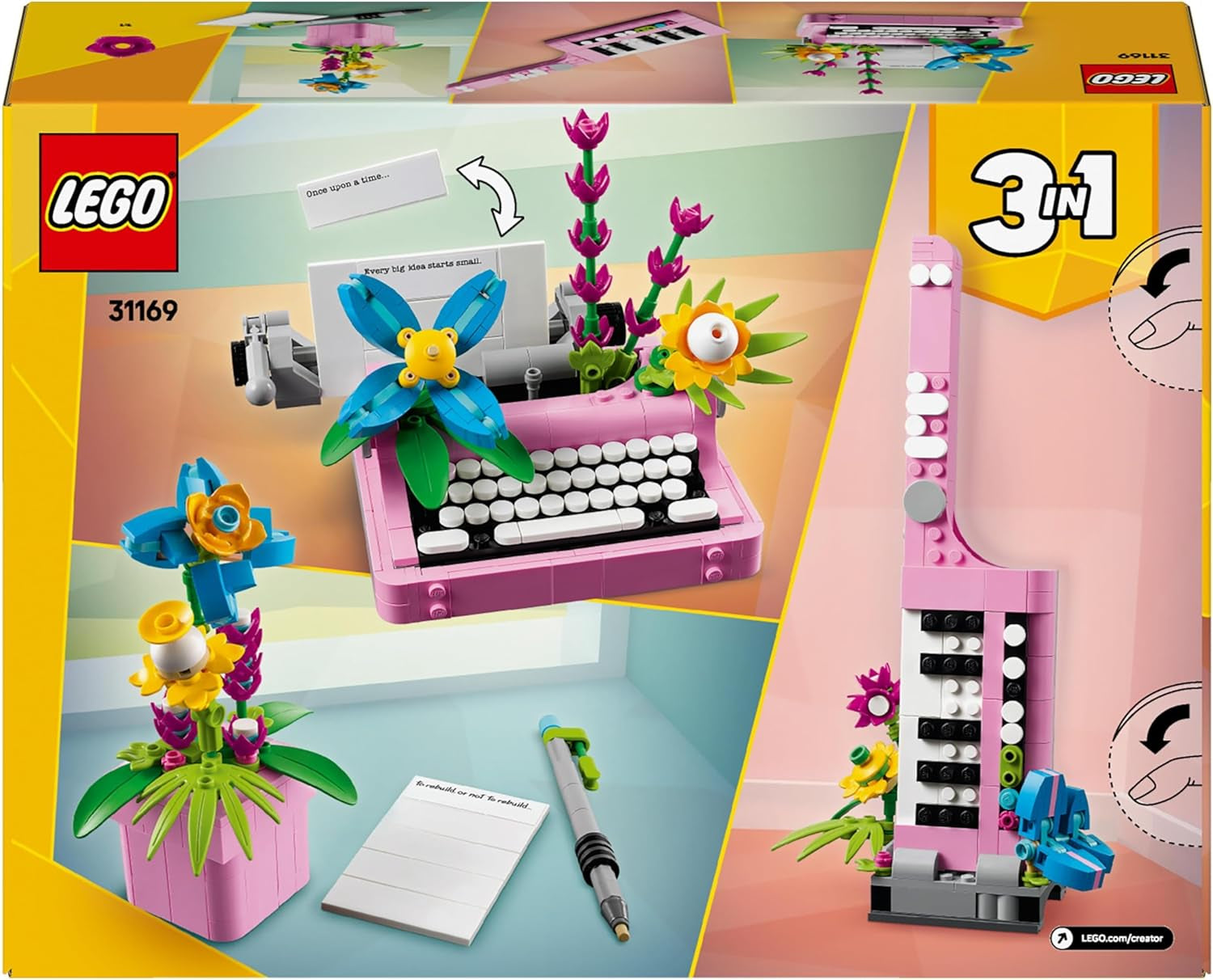 LEGO Creator 3v1 psací stroj s květinami - přeměnitelná hračka na model Keytar nebo na květináč se zápisníkem a perem - stavebnice - dárek pro dívky a kluky od 8 let 31169 Stavebnice Besuche den LEGO-Store