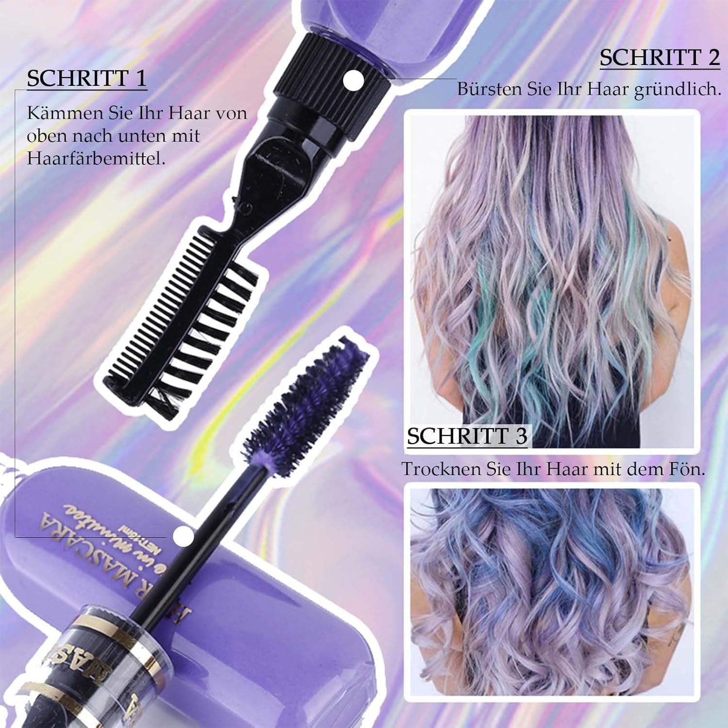 Vopsea de păr instant, 6 culori Mascara de păr temporară pentru fete și femei, cretă de păr lavabilă, vopsea de păr Rainbow Hair Mascara pentru carnaval, Halloween, Cosplay, petrecere, zi de naștere (A) Vopsea pentru par Naty Shop