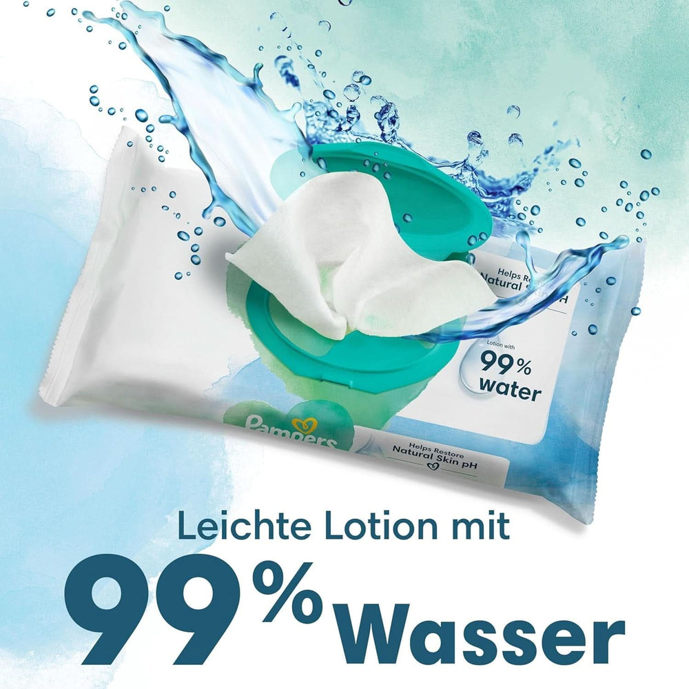 Vlhčené ubrousky Pampers Harmonie Aqua, vlhčené ubrousky, které pomáhají obnovit přirozenou hodnotu pH pokožky, lehké mléko s 99% vodou Baby Wet Wipes Naty Shop