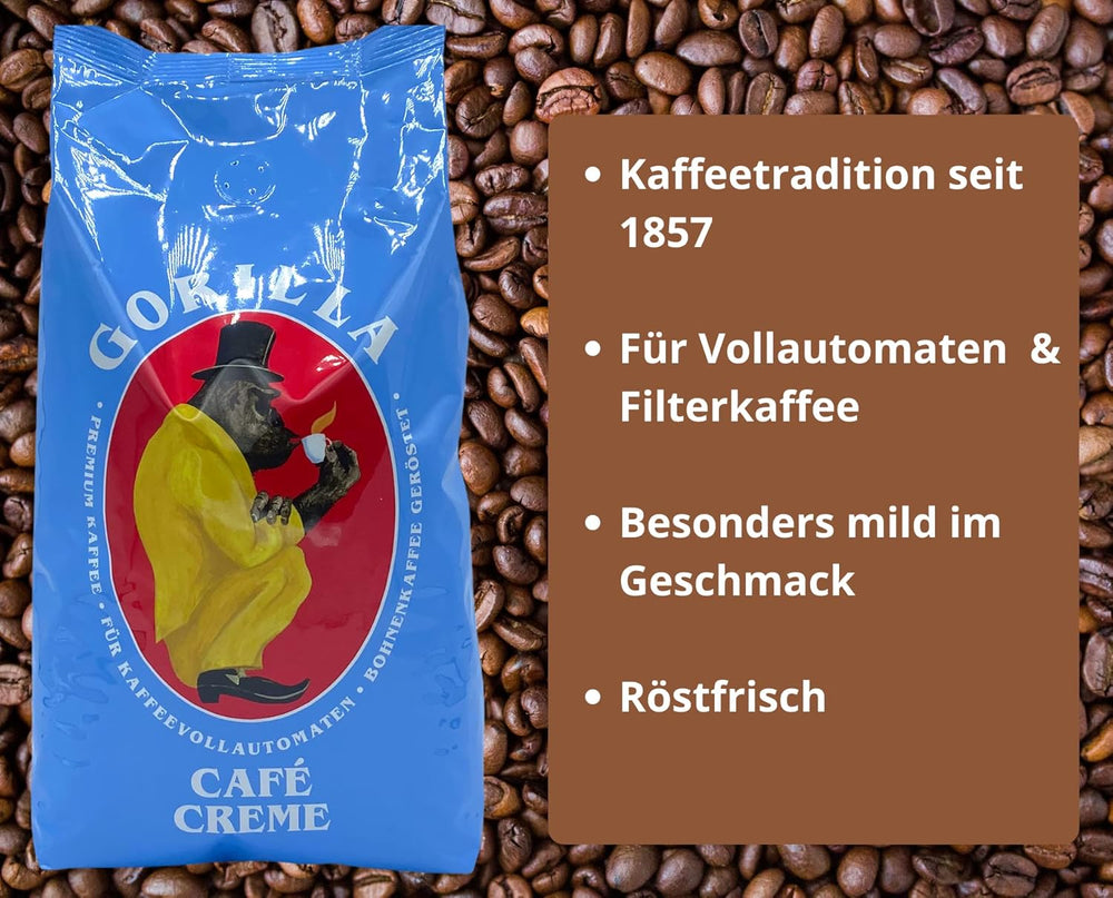 Set de degustare Gorilla Coffee & Espresso 5 x 1000g | Gorilla: Super Bar Crema, Coffee House Blend, Delicato, Café Creme, Super Bar | + Produse de patiserie Jassas