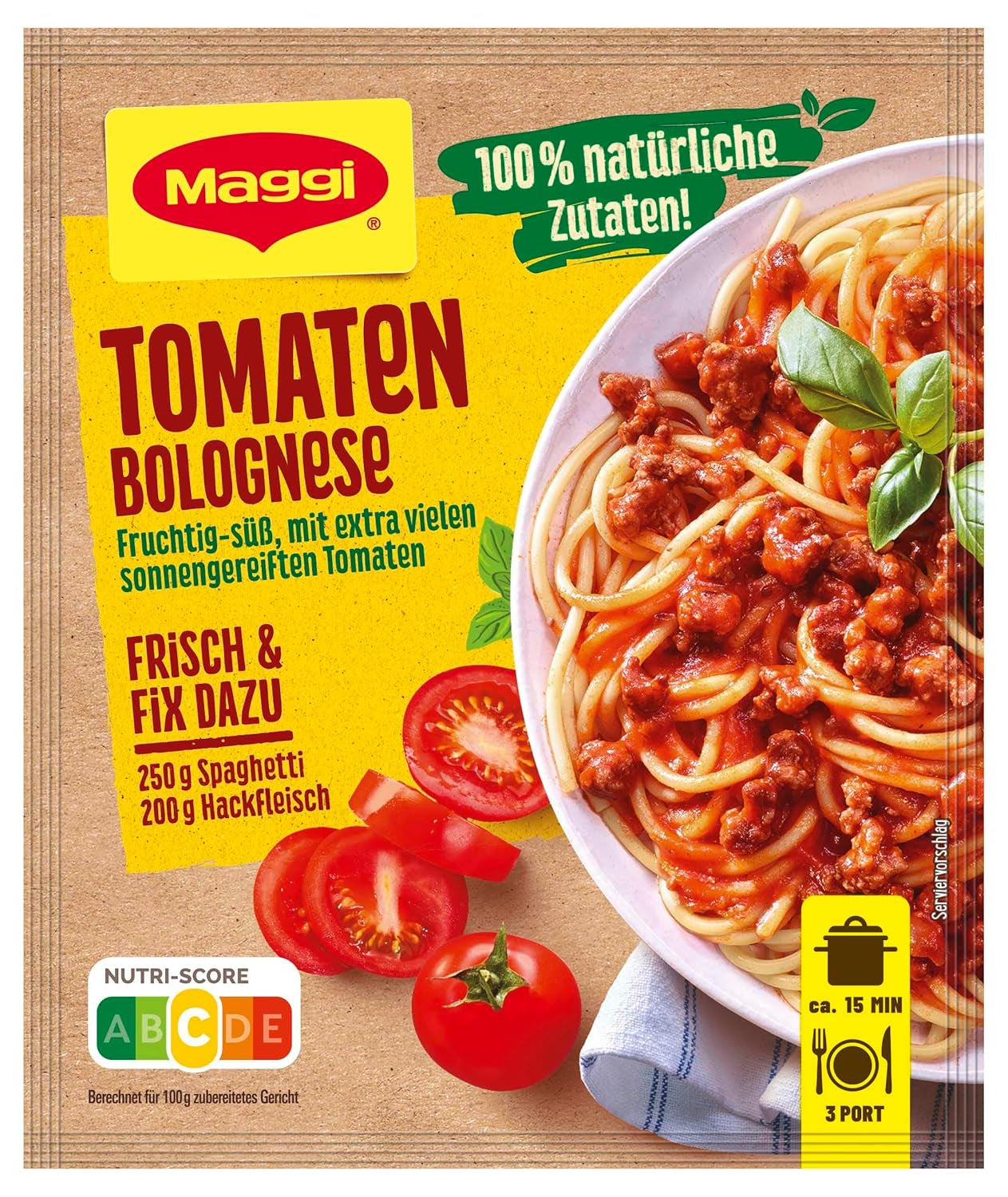 MAGGI Fix na špagety Bolognese, Würzmischung, 100% přírodní ingredience, pro 3 porce, 1 balení (1 x 36g balení)