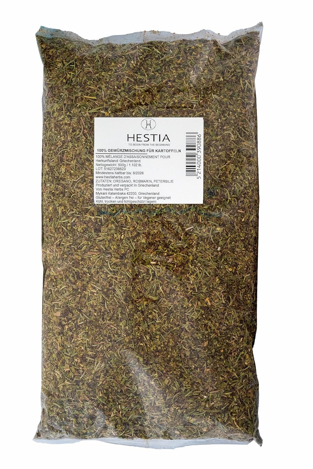 Hestia Herbs Řecký středomořský Kräutermischung s oreganem, rozmarýnem, tymiánem, bazalkou a petrželkou na vaření, 500 g – Autentické Gewürzmischung für traditionale Rezepte