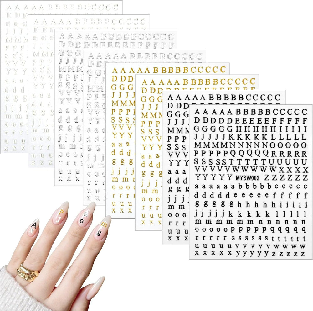 Nagelsticker Buchstaben 8 Blatt Nail Buchstaben Sticker Nagelsticker Glitzer Buchstabe Art Sticker Selbstklebend Nagelaufkleber Englisches Alphabet Dekoration Nageldesign Zubehör