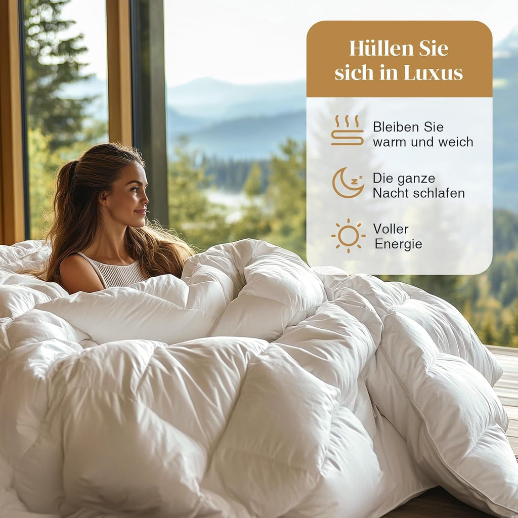 135X200 Plapumă pentru toate anotimpurile 100% plapumă de bumbac cu puf de gâscă și pene, plapumă de pene cu umplutură groasă fără pluș viu, plapumă de tranziție extra pufoasă 3D Baffle Box pentru pat unic, alb Plapumi si pilote Naty Shop