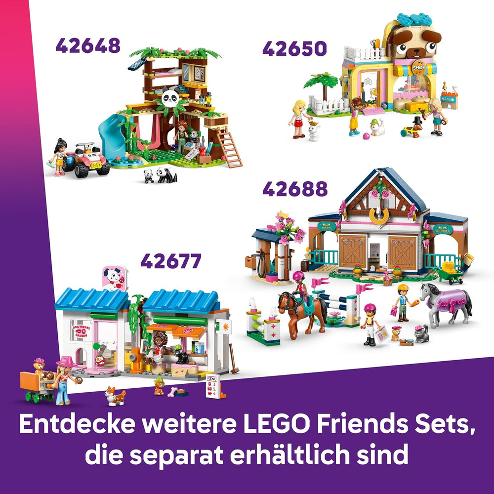 LEGO Friends Pferd und Fohlen mit Pferdeanhänger - Pferde Spielset mit Pflegezubehör, 4 Tierfiguren, Auto & 2 Mini Puppen - Geschenkeidee zum Geburtstag für Mädchen ab 7 Jahren - 42695