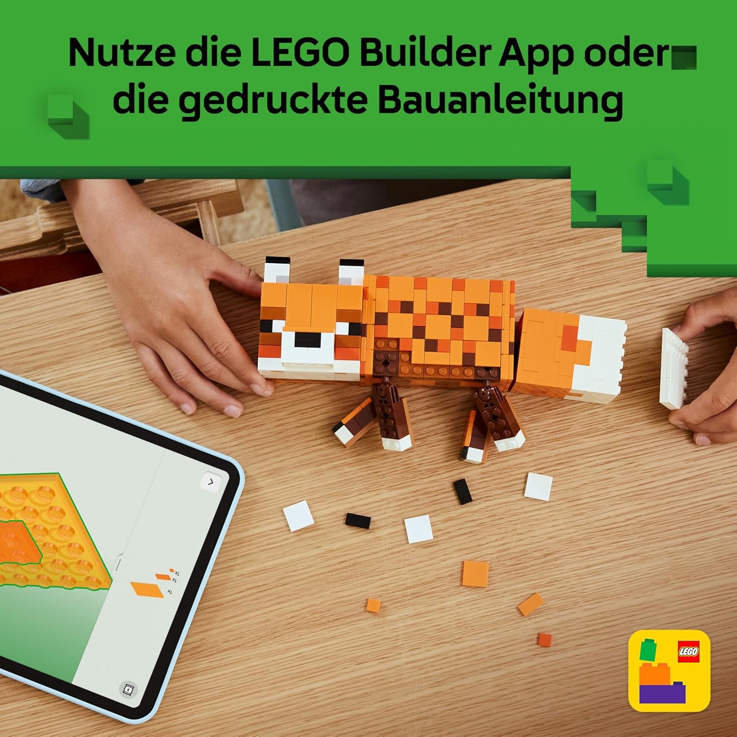 LEGO Minecraft Der Fuchs - 3D-Puzzle Tierfigur mit Zubehör - Herní Deko pro Schlafzimmer nebo Gaming Raum - Hráč Spielzeug zum Geburtstag für Jungen, Mädchen und Fans ab 10 Jahren - 21588