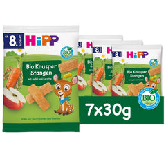 HiPP Bio Knusper Stangen Apple Karotte (7 x 30 g), Babysnack ab 8. Monat, Süße nur aus Früchten und Gemüse, glutenfrei, v nejlepší Bio-Qualität