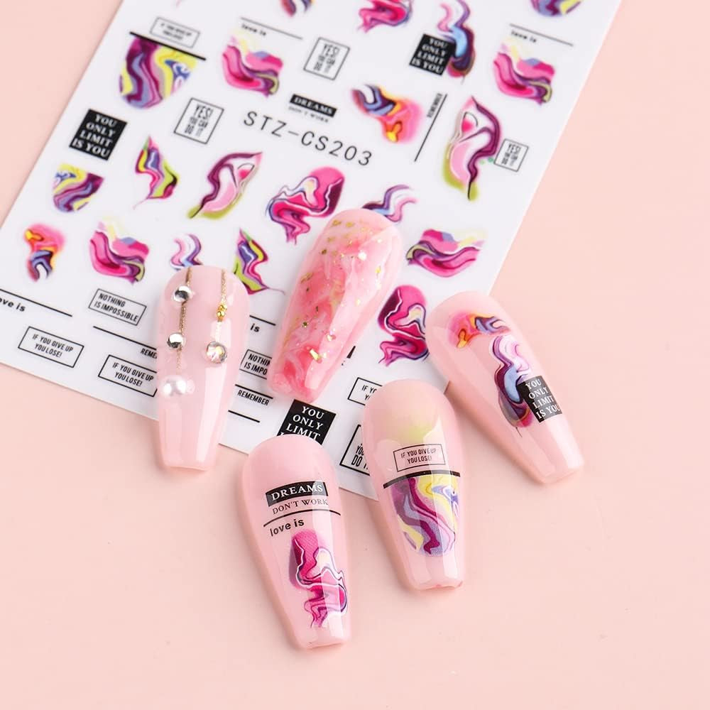 6 Blatt 3D Lila Schmetterling Nagelstickers Selbstklebend Nagelaufkleber Schmetterlinge Nail Sticker Bunte Blühen Marmor Nagel Stickers Regenbogen Welle Linien Nail Art Aufkleber Nageldesign Zubehör