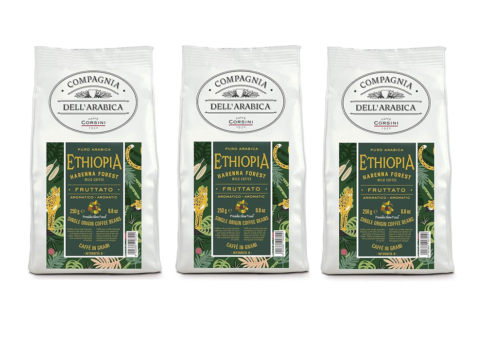 Caffè Corsini - Cafea boabe 3 X 250 grame, Compagnia Dell'Arabica, diverse arome, origine unică, total 750G Cafea Naty Shop Etiopia Boabe de cafea