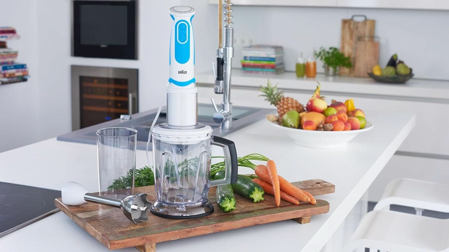 Braun Stabmixer MQ 5260WHBL Stabmixer – Multiquick 5 Vario Pürierstab Mit Edelstahl Mixfuß Und Spiralschneider, 1000 Watt, Inkl. Umfangreiches Zubehör-Set, Weiß/Blau Matka a dítě Naty Shop