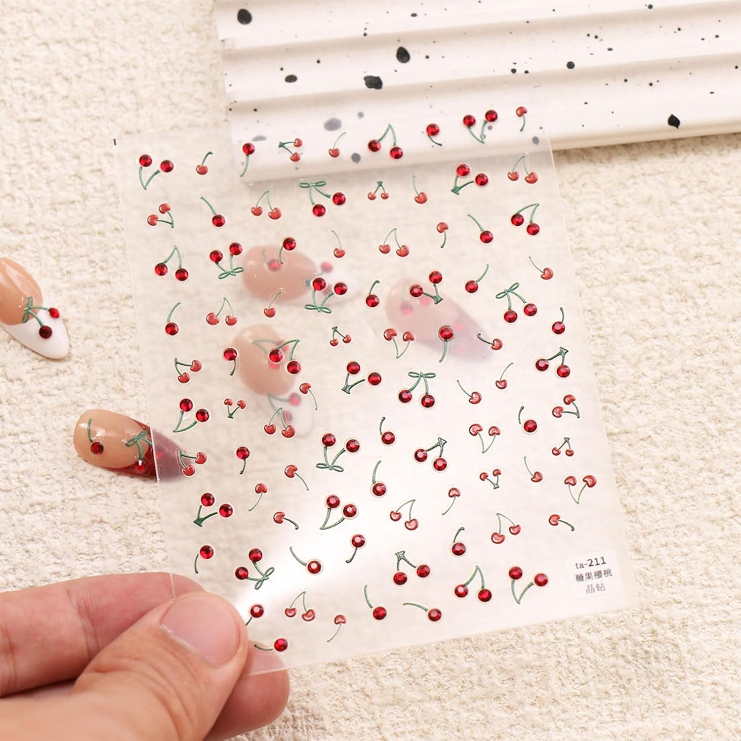 JMEOWIO 3D Nagelsticker Kirsche Nail Art Sticker Selbstklebend Nagelaufkleber 5D Stereoskopisch Dekoration Nageldesign Zubehör 1 Blatt