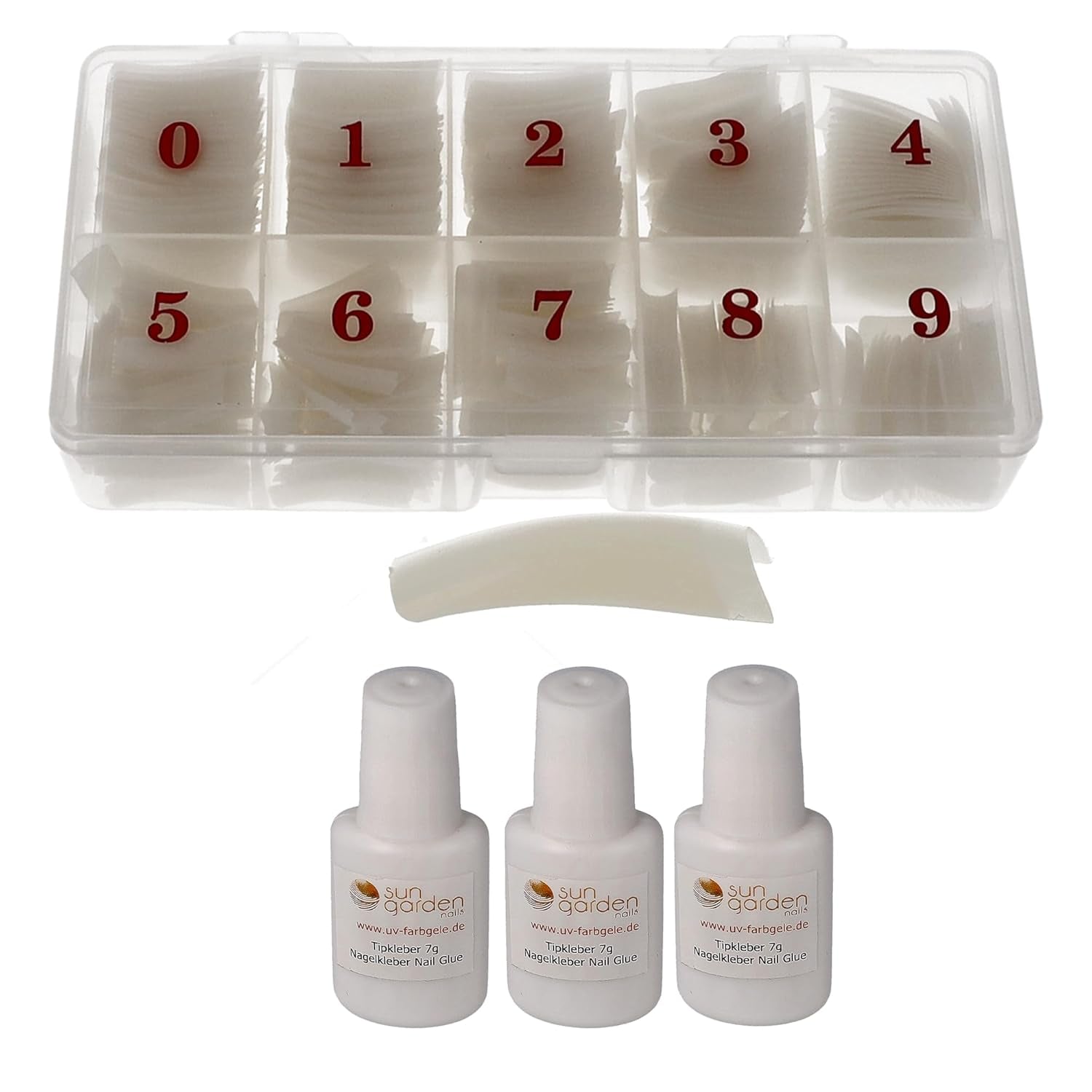 Sun Garden Nails Tipbox 500 Tips Incl. 3 Tips Glue Tips Nail Tips Glue - Modelare Unghii