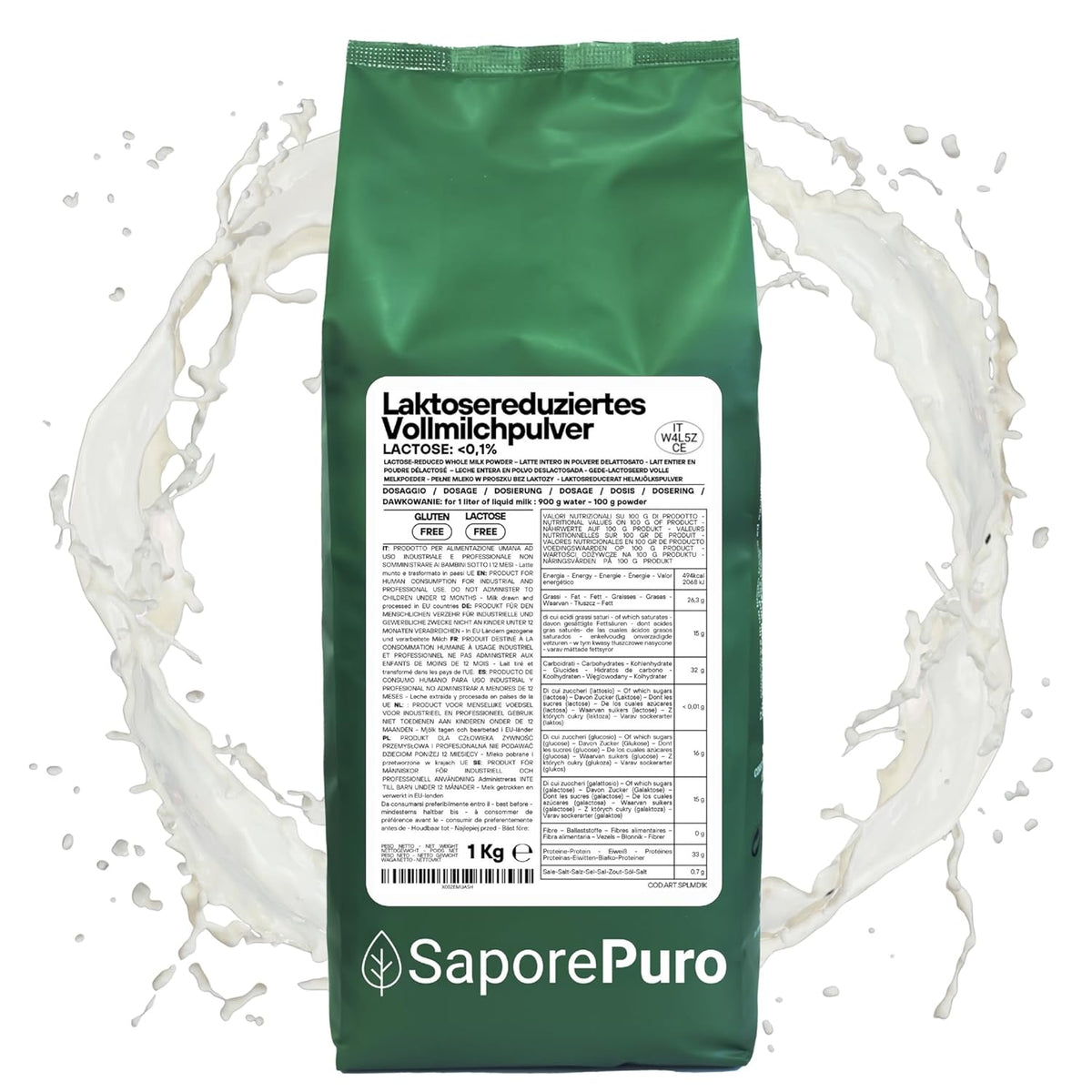 Laktosefreies Vollmilchpulver 1 kg | Hohe Löslichkeit | Ideální pro pečivo, chléb a potraviny Profesionální a průmyslové použití Bezlaktózový Bezlepkový