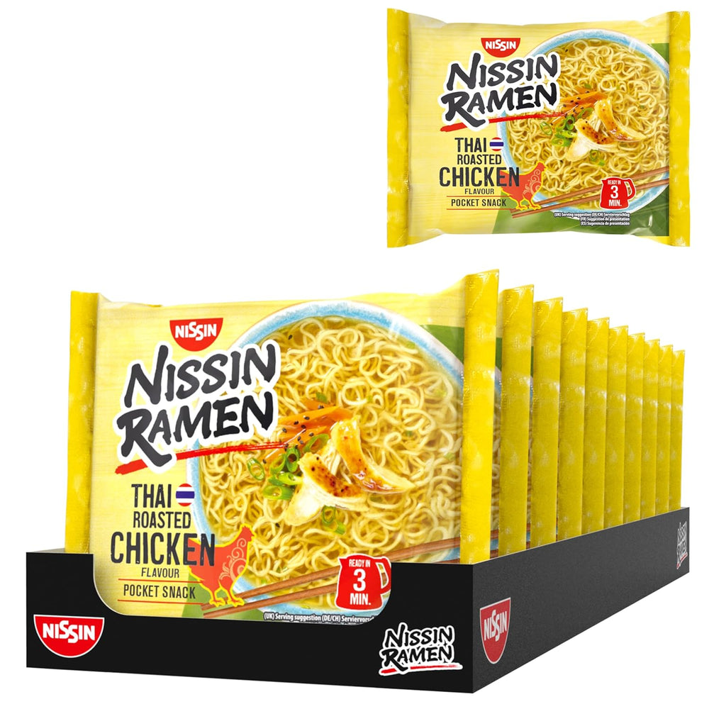 Nissin Ramen - Thajské pečené kuře 10 balení Instantní nudle v asijském stylu Thajský recept Rychlé a snadné asijské jídlo (10 x 65 g)