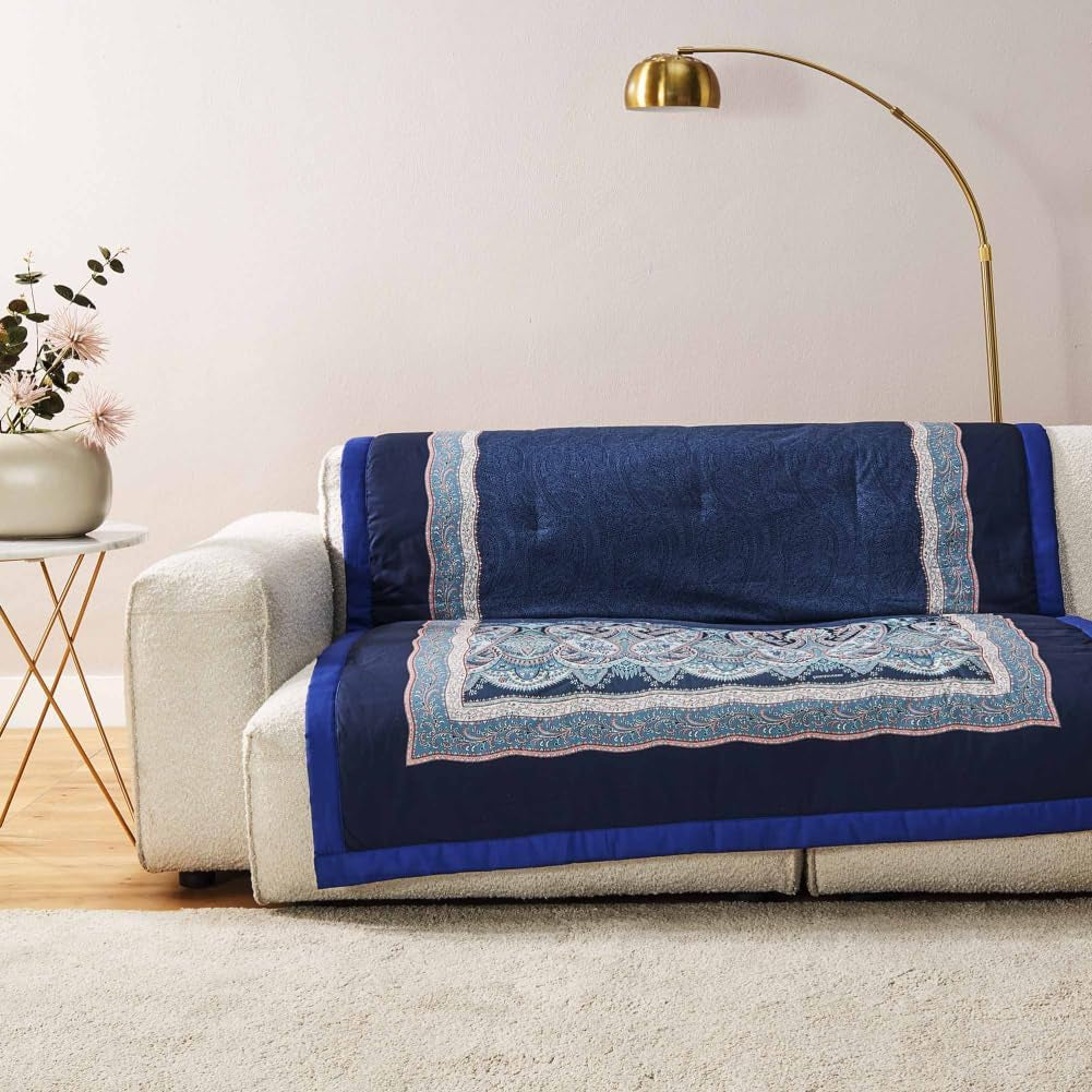 Bavlněný pléd BASSETTI SABBIONETA barva MODRÁ B3 rozměr 135X190 Peřiny a přikrývky Naty Shop
