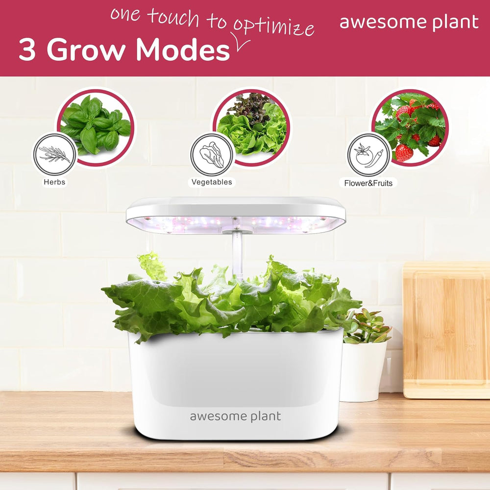 Sada 6Pro Hydroponic Grow System Kit (6 kapslí), sada pro vnitřní zahradnictví s 3l nádrží na vodu, 3 režimy pěstování a tichým čerpadlem, sada pro domácí pěstování bylinek a salátů, nastavitelná výška až 33,0 cm, bílá