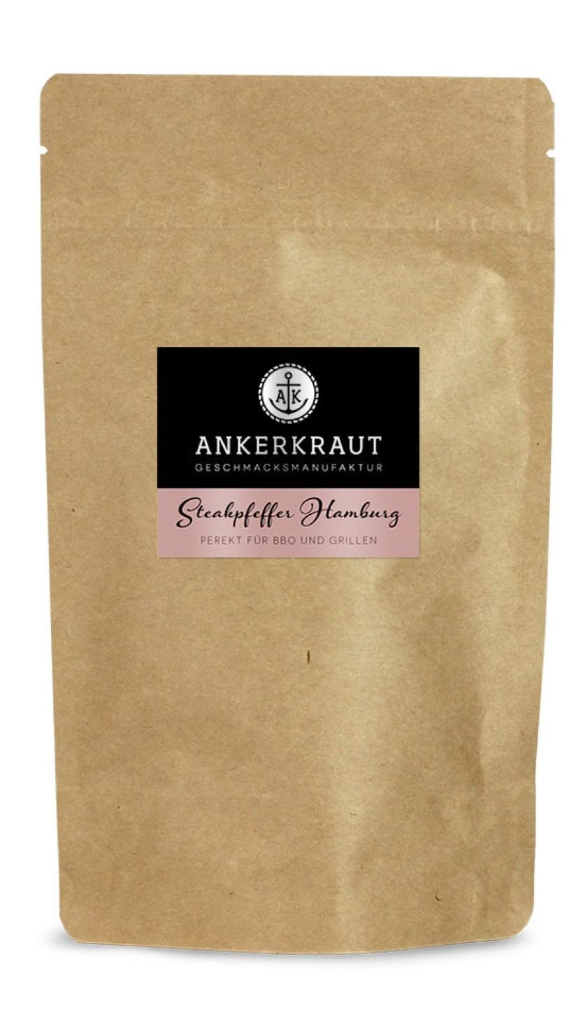 Ankerkraut Steakpfeffer Hamburg, Pfefferkörner Hausmischung, Grober Steakhouse-Pfeffer, frische Note, Universal Allrounder, Lecker Kochen mit Qualität, 80 g v Korkenglas
