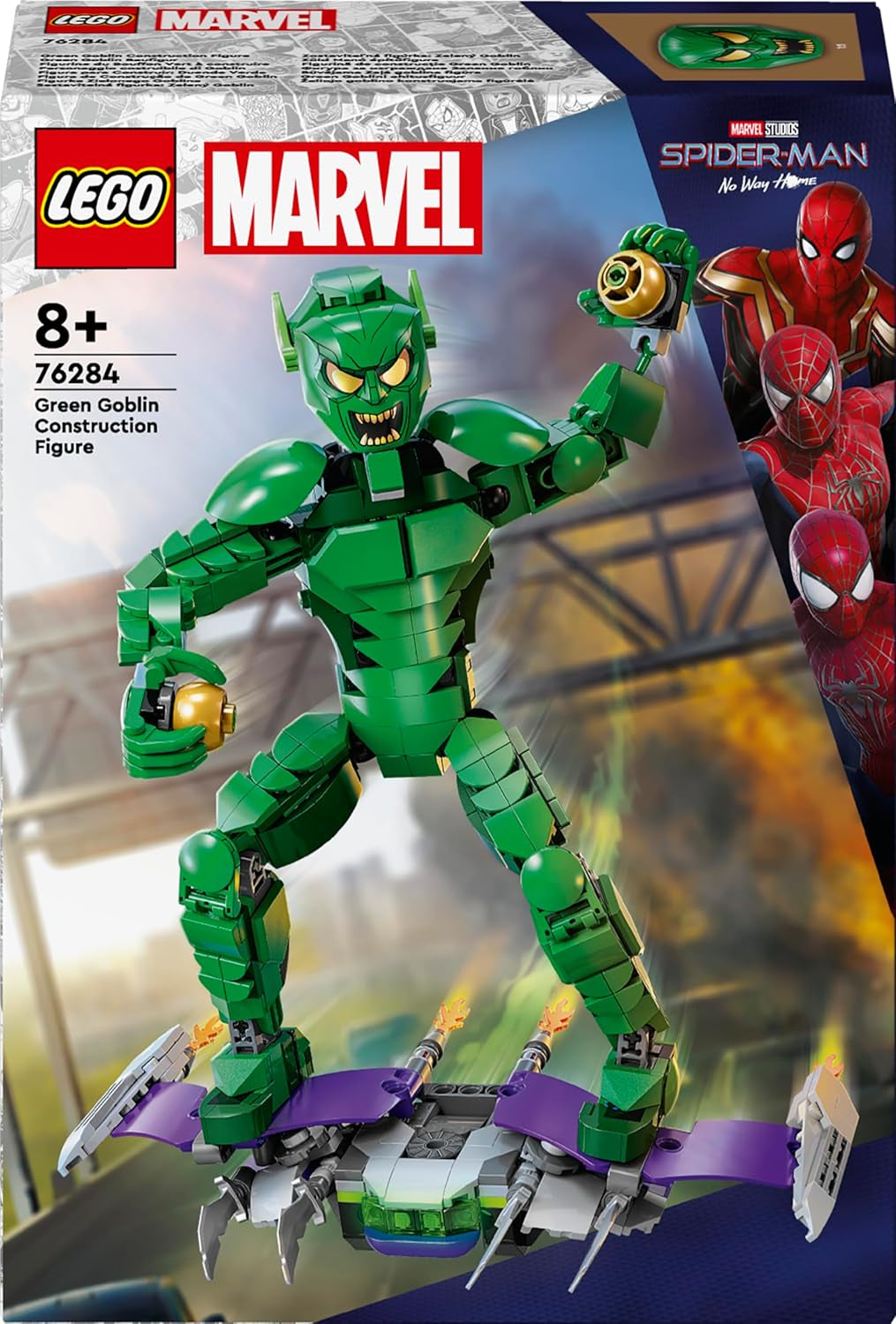 LEGO Marvel figurka zeleného skřítka, pohyblivá stavebnice Super padouch pro děti 8+, chlapci a dívky, vesmírná sada Spider-Man s posuvníky a dýňovými bombami, nápad na dárek pro superhrdinu 76284 Stavebnice Besuche den LEGO-Store