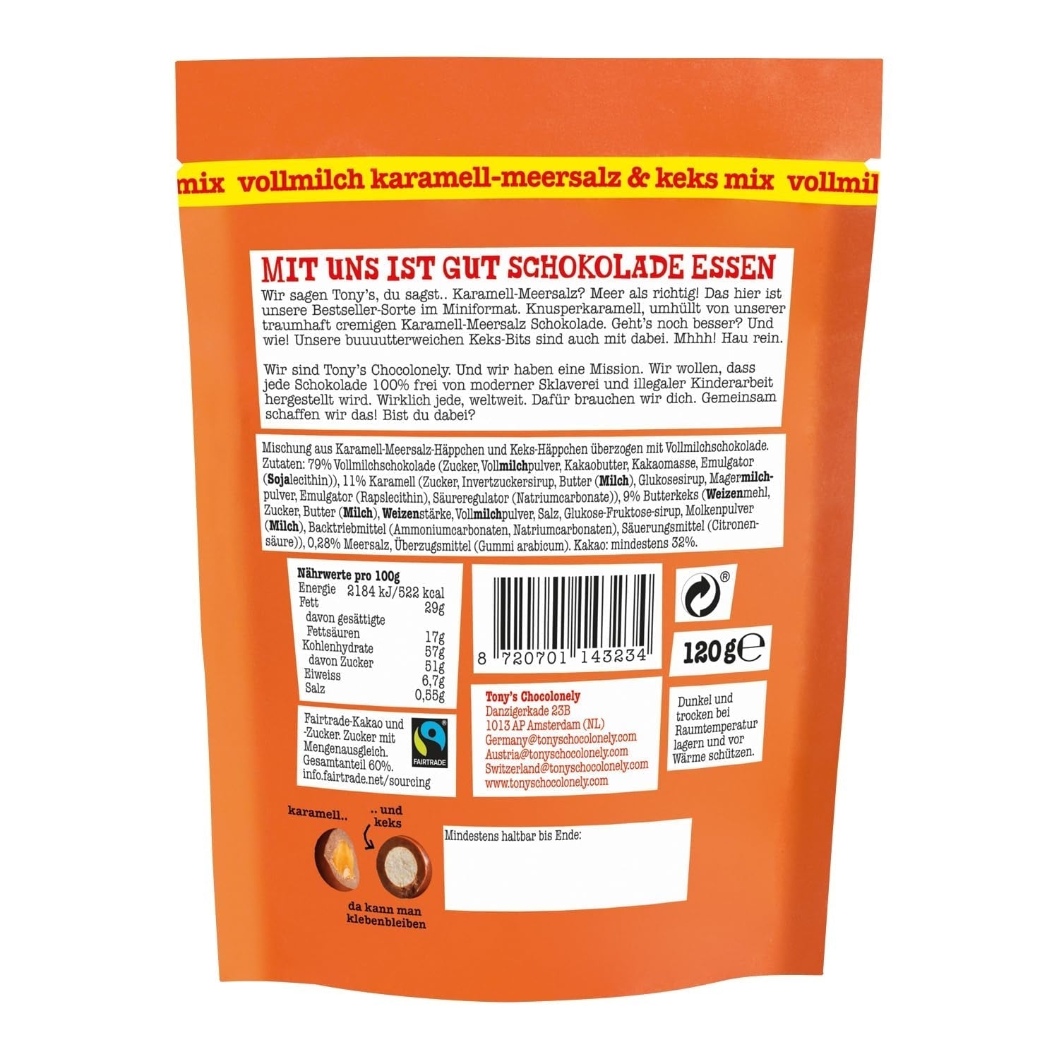 Lil'Bits, plnotučné mléko, karamelová mořská sůl a směs sušenek, 120 gramů Naty Shop Chocolate Candies