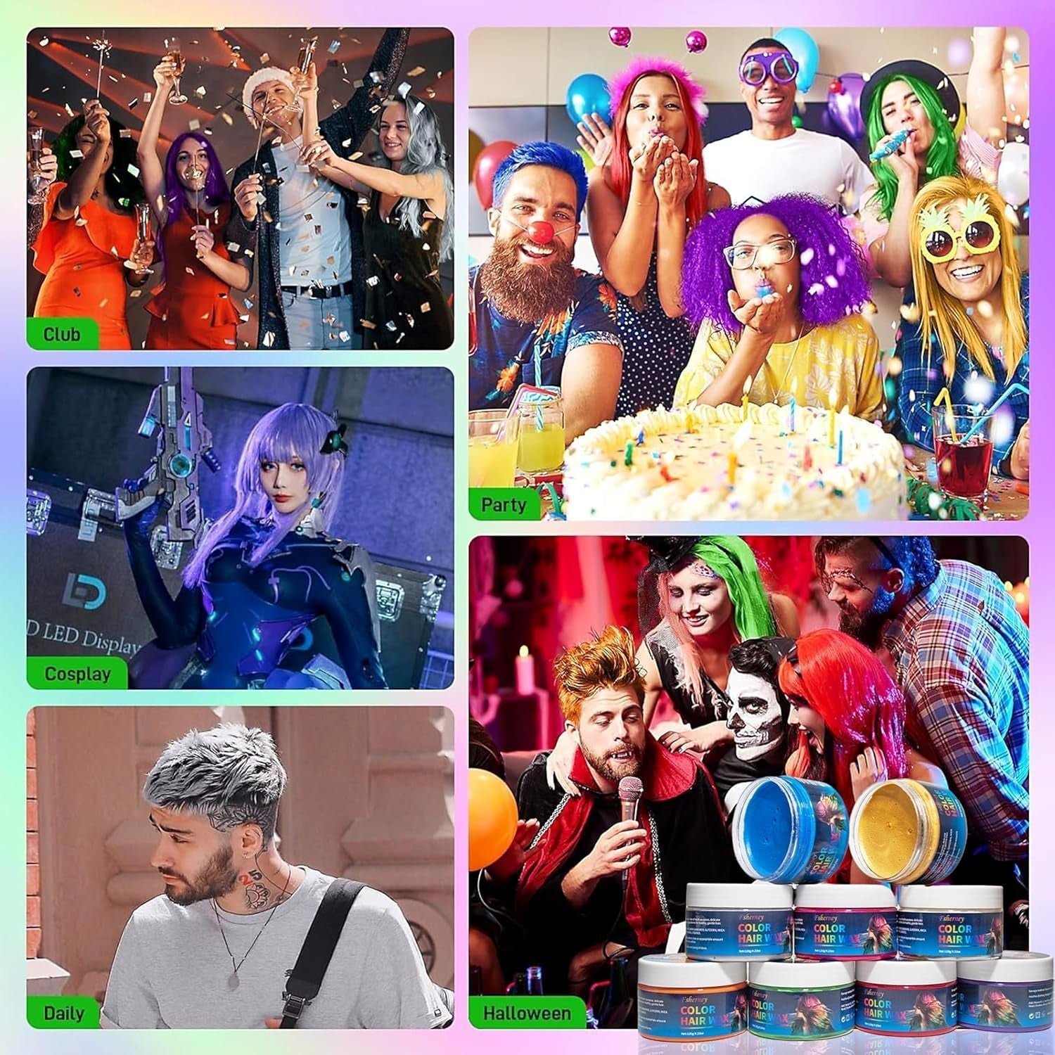 Vopsea temporară pentru păr verde - Ceară de culoare pentru păr, ton de păr pentru bărbați, femei, Pomadă pentru coafură naturală, ceară de vopsire a părului cu clip colorat pentru culoarea părului la petreceri nebune (4.23 oz, verde) Vopsea pentru par Naty Shop