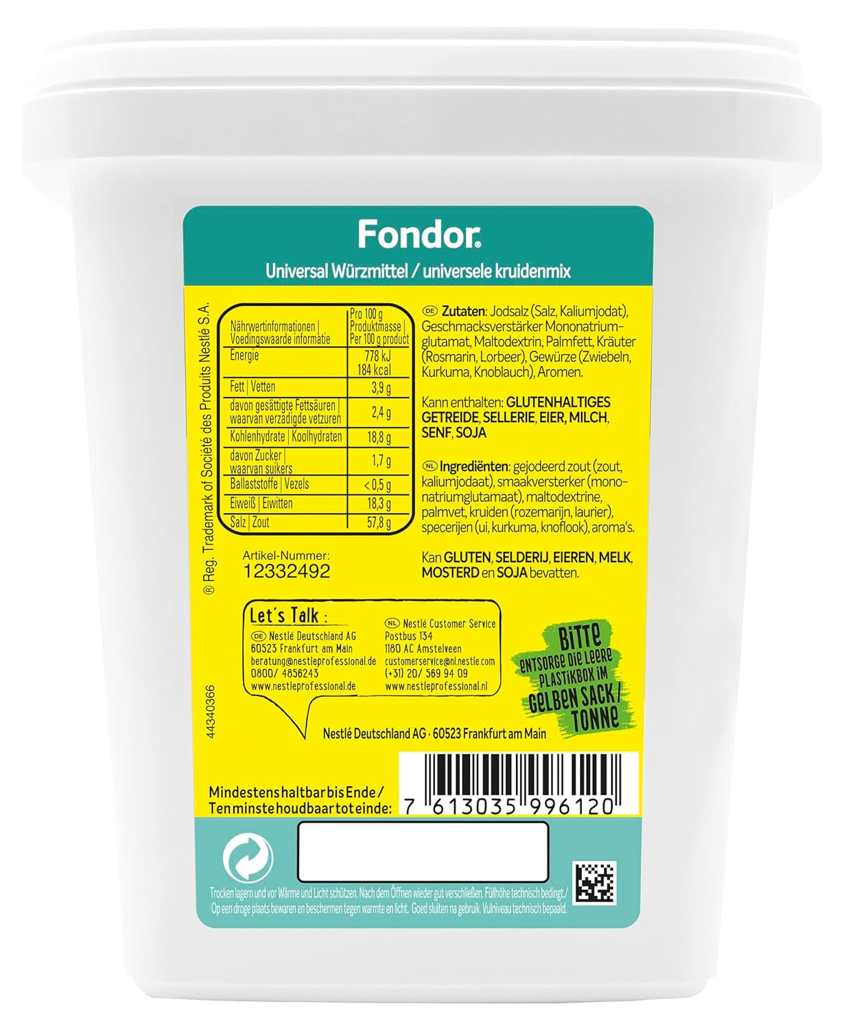 Maggi Professional Fondor Universal-Würzmittel o.k.A., veganské Würzmischung, 1er Pack (1 x 900g Gastro Box)