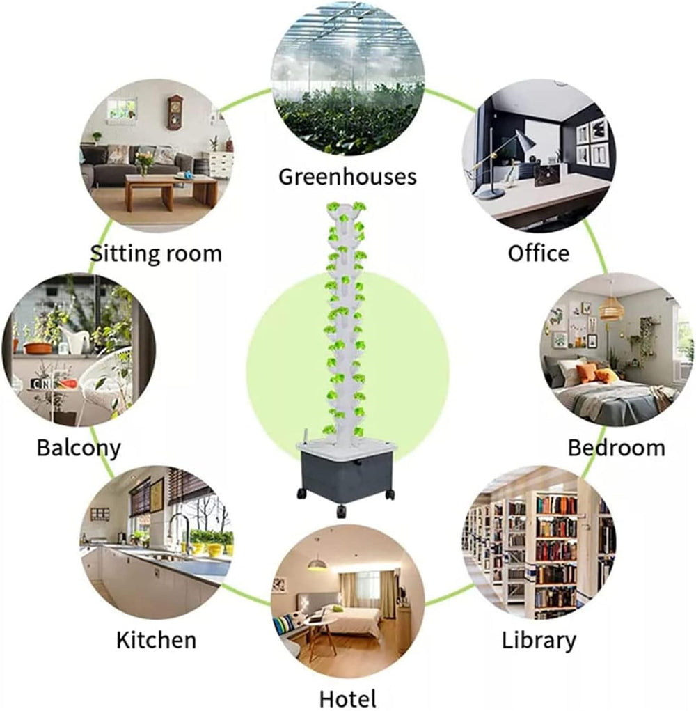 Hydroponická věž, 15vrstvý 45jamkový voskový akvaponický systém, bezdrátová zahradní aeroponická sada pro pěstování bylinek, ovoce a zeleniny s hydratační pumpou, adaptéry, síťované květináče