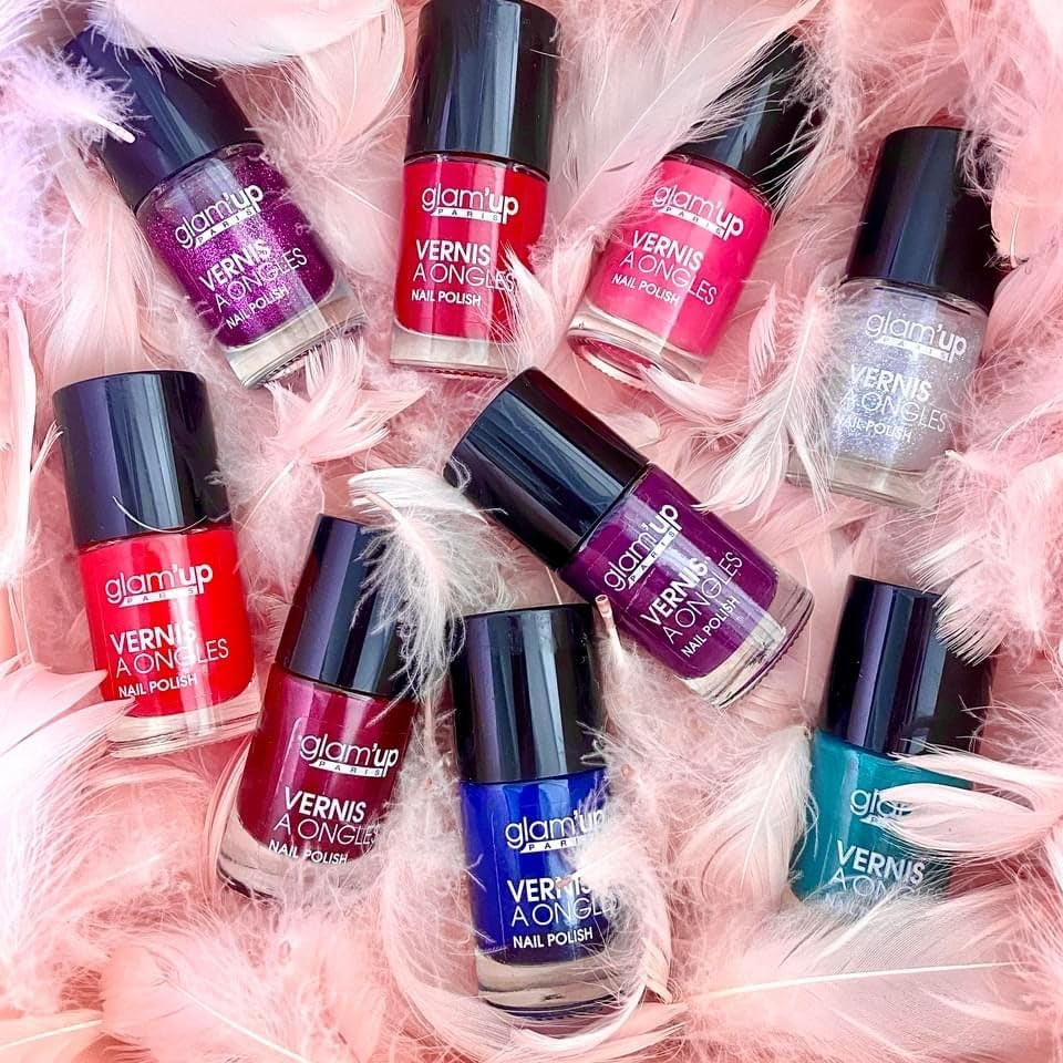 Glam'Up Paris, ultra lesklý, dlouhotrvající, rychleschnoucí lak na nehty, no. 129, růžové třpytky