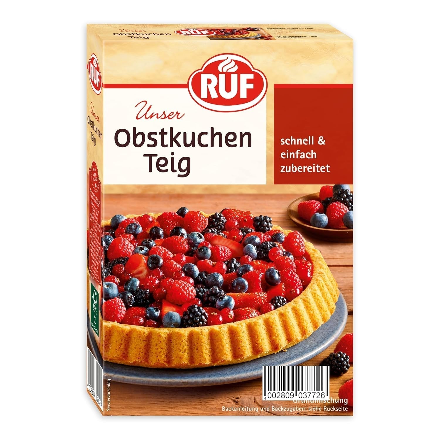 RUF Biskuit Teig, Backmischung Für Einen Saftigen Biskuitteig, Gelingsicher Und Schnell Zubereitet, Zur Herstellung Von Biskuitrollen, Biskuitkuchen Oder Tortenboden, 1 X 250G Naty Shop Obstkuchen Obstkuchen