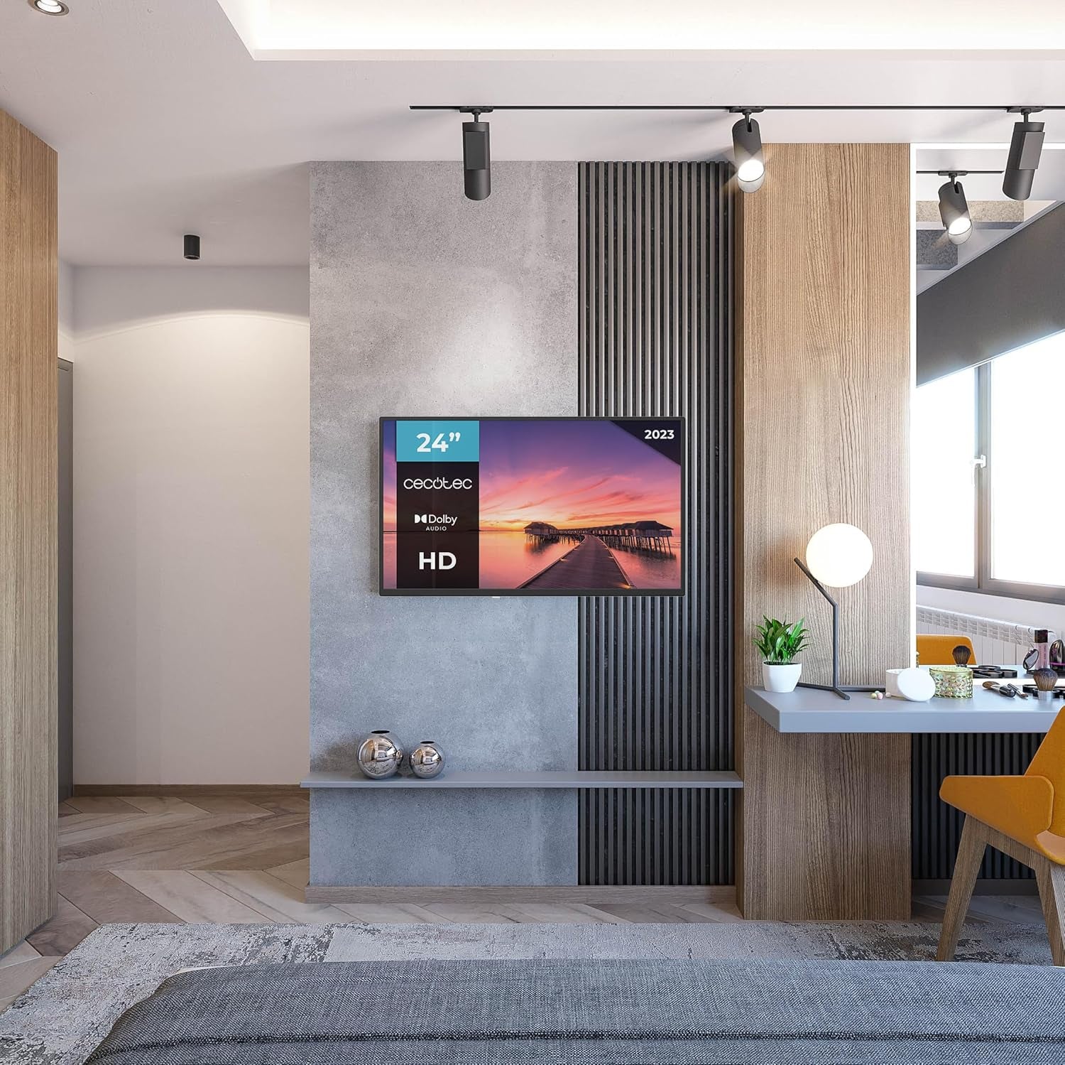 Televizor Cecotec seria 0024, ecran de 24 de inci, HD, rezoluție optimă a imaginii și video, sistem Dolby, memorie flash, port HDMI/USB, telecomandă, clasa E, decodoare DVB_T/T2/C/S/S/S2