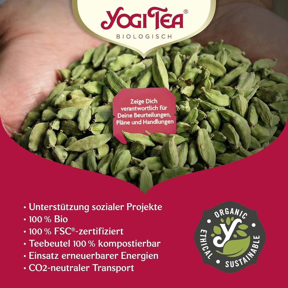 Yogi Tea Green Chai, ceai ayurvedic organic cu mirodenii, amestec de scorțișoară, mentă, ceai verde, ghimbir, cardamom și cuișoare, 6X17 pliculețe (102 pliculețe de ceai în total)