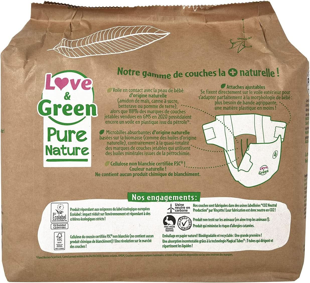 Love Green Nature, nebělené ekologické plenky, bez chlóru, různé velikosti Mother and Child Naty Shop