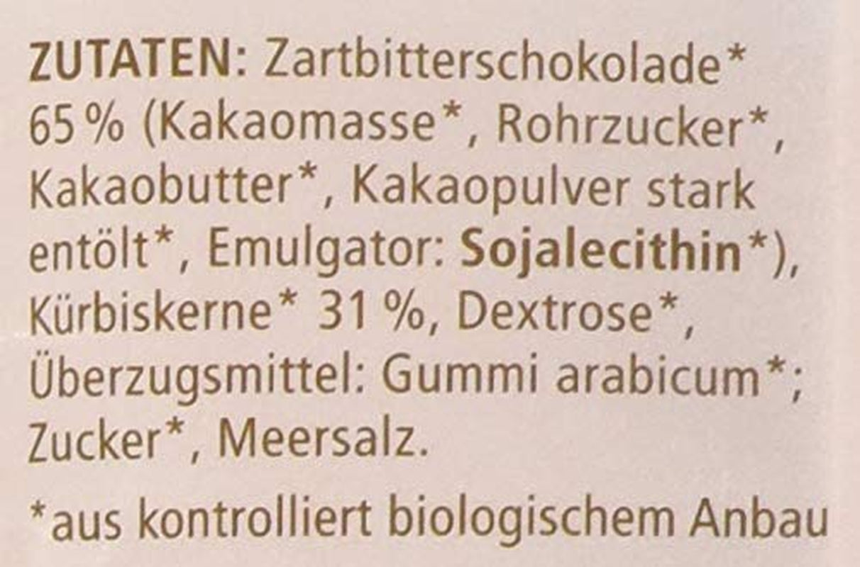 Landgarten Bio dýňová semínka v hořké čokoládě - Veganská čokoládová svačina z pečených dýňových semínek - zdroj hořčíku - 1 x 50 g