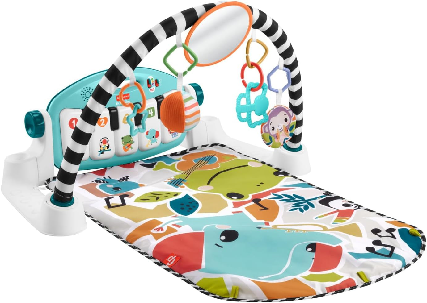 Fisher-Price Kontrast Kick & Play pătură cu pian pentru bebeluși, pătură distractivă cu pian, jucărie muzicală portabilă cu conținut de învățare Smart Stages, de la 0 luni, albastru, versiune franceză, HWY56 Jucarii Bebe Naty Shop Kick Play