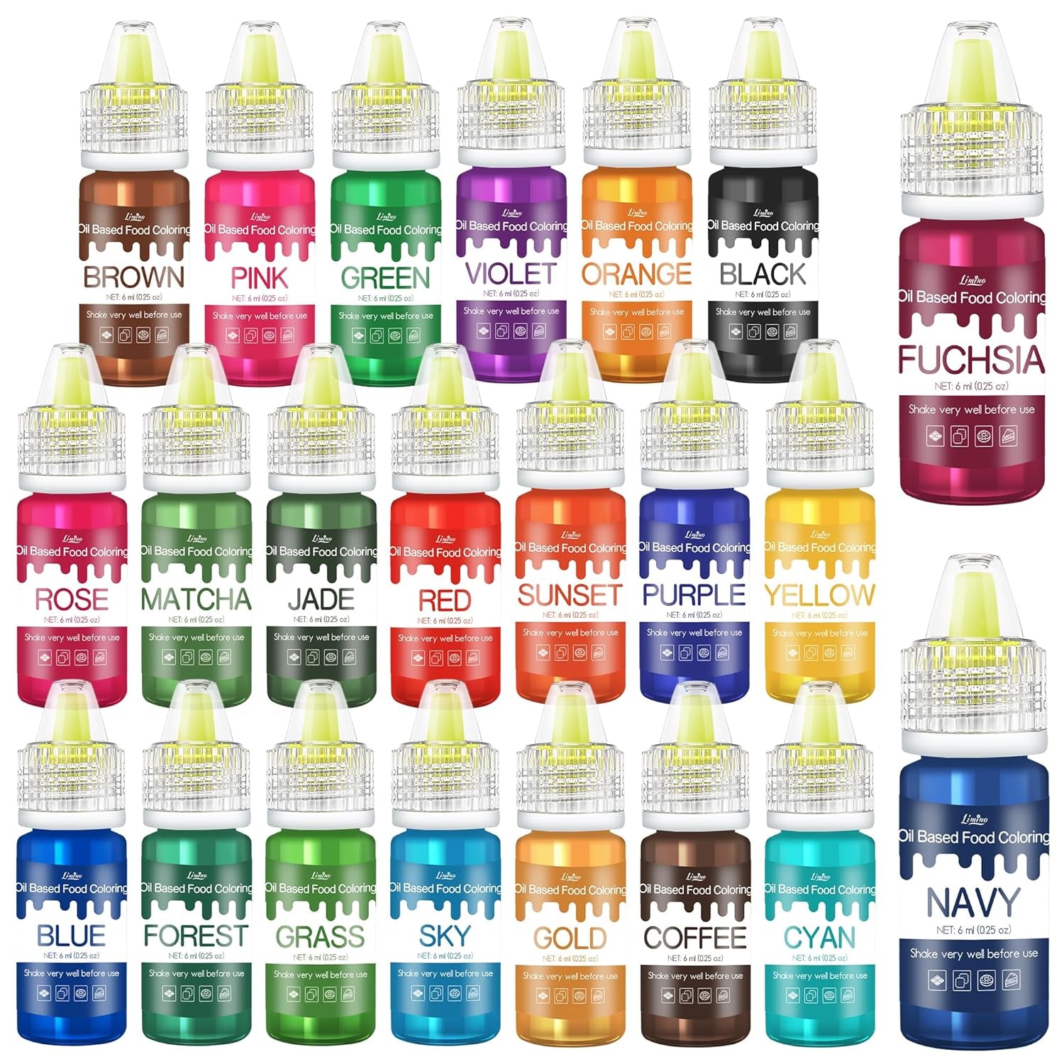 Colorant alimentar liposolubil - 22 de culori colorant alimentar pe bază de ulei pentru ciocolată, dulciuri, prăjituri, copt, macarons - colorant alimentar concentrat pentru decorarea torturilor, cremă de unt, fondant - 6 ml fiecare