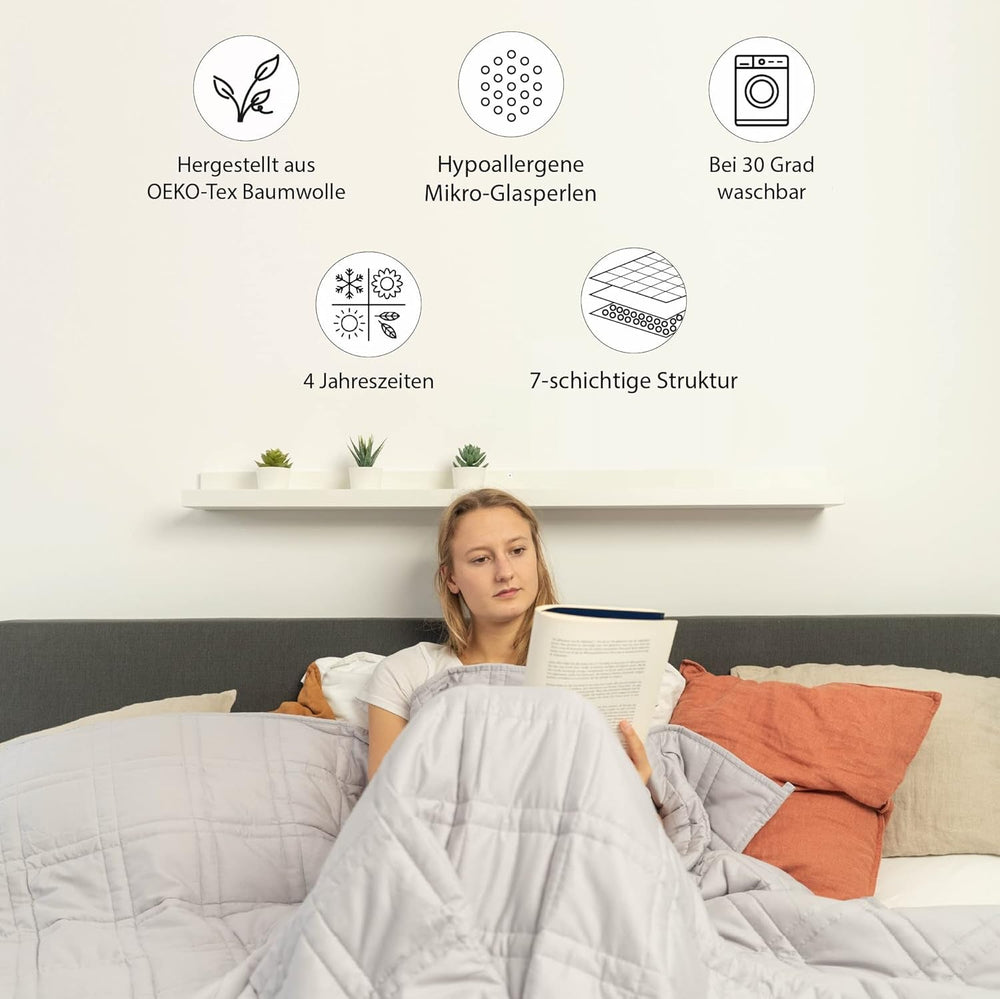 Zátěžová přikrývka 135X200 7Kg - Antistresová terapeutická přikrývka - Těžká přikrývka 100% bavlna - Přikrývka pro hluboký spánek a lepší zotavení - Zátěžová přikrývka - pro muže a ženy od 55-85 kg Postele a přikrývky Beuche den Ella-Store