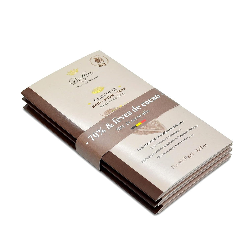 Dolfin Pachet de 3 ciocolată cu diverse arome - ciocolată artizanală belgiană, 210 g Bomboane de Ciocolata Naty Shop 210 G Boabe de cacao