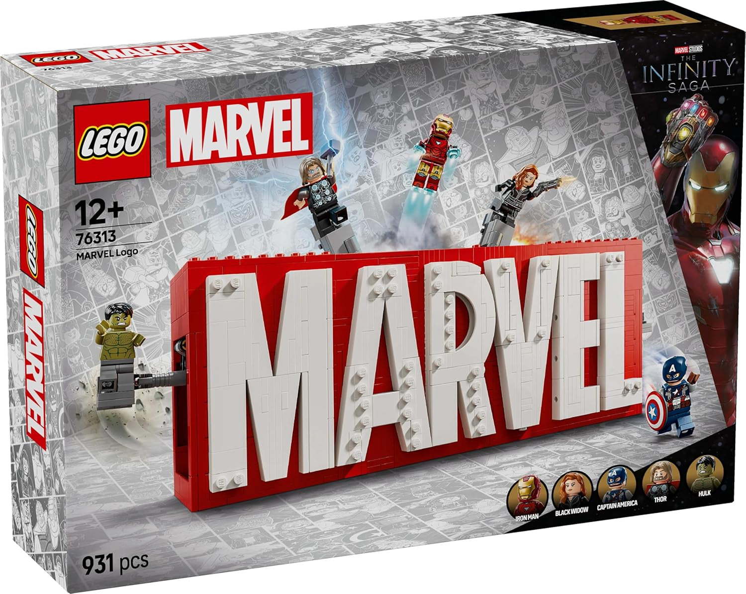 LEGO Marvel: Logo a minifigurky Marvel - sada kolekce Hulk, Thor, Iron Man, Black Widow a Captain America - Sada figurek Avengers - Dárek pro chlapce a dívky od 12 let 76313 Stavebnice Beuche den LEGO-Store