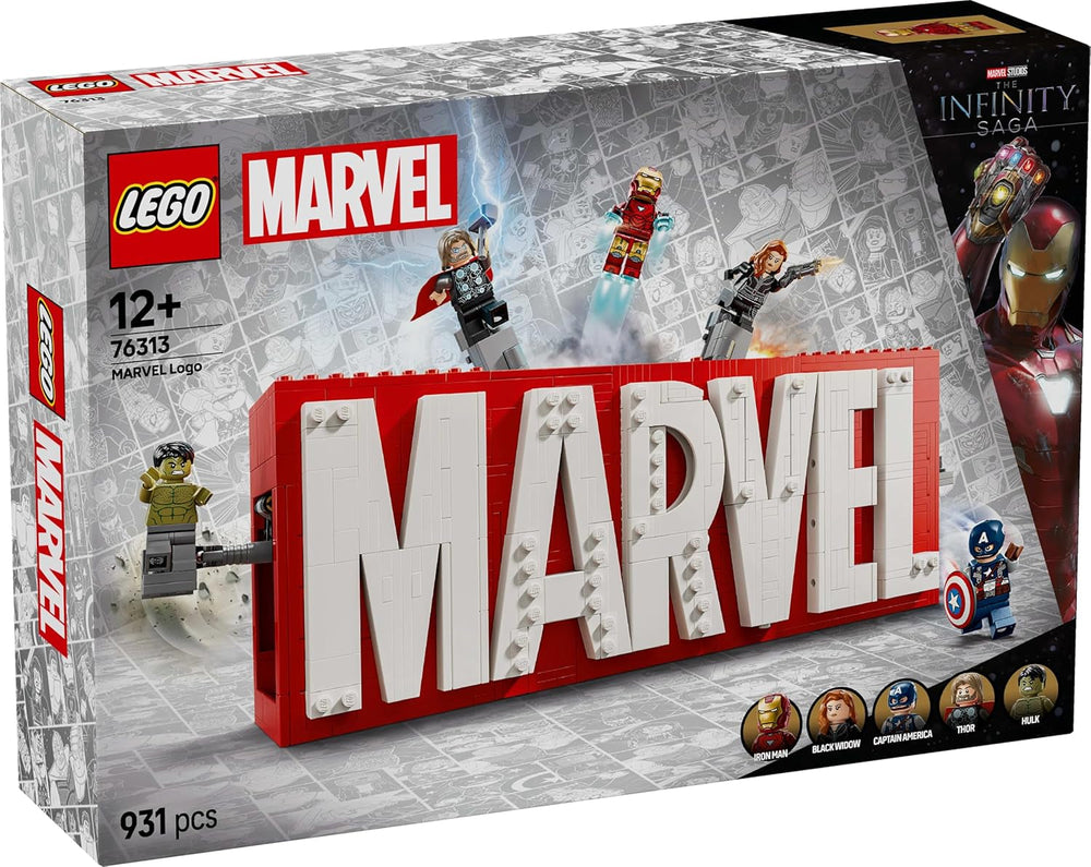 LEGO Marvel: Logo a minifigurky Marvel - sada kolekce Hulk, Thor, Iron Man, Black Widow a Captain America - Sada figurek Avengers - Dárek pro chlapce a dívky od 12 let 76313 Stavebnice Beuche den LEGO-Store