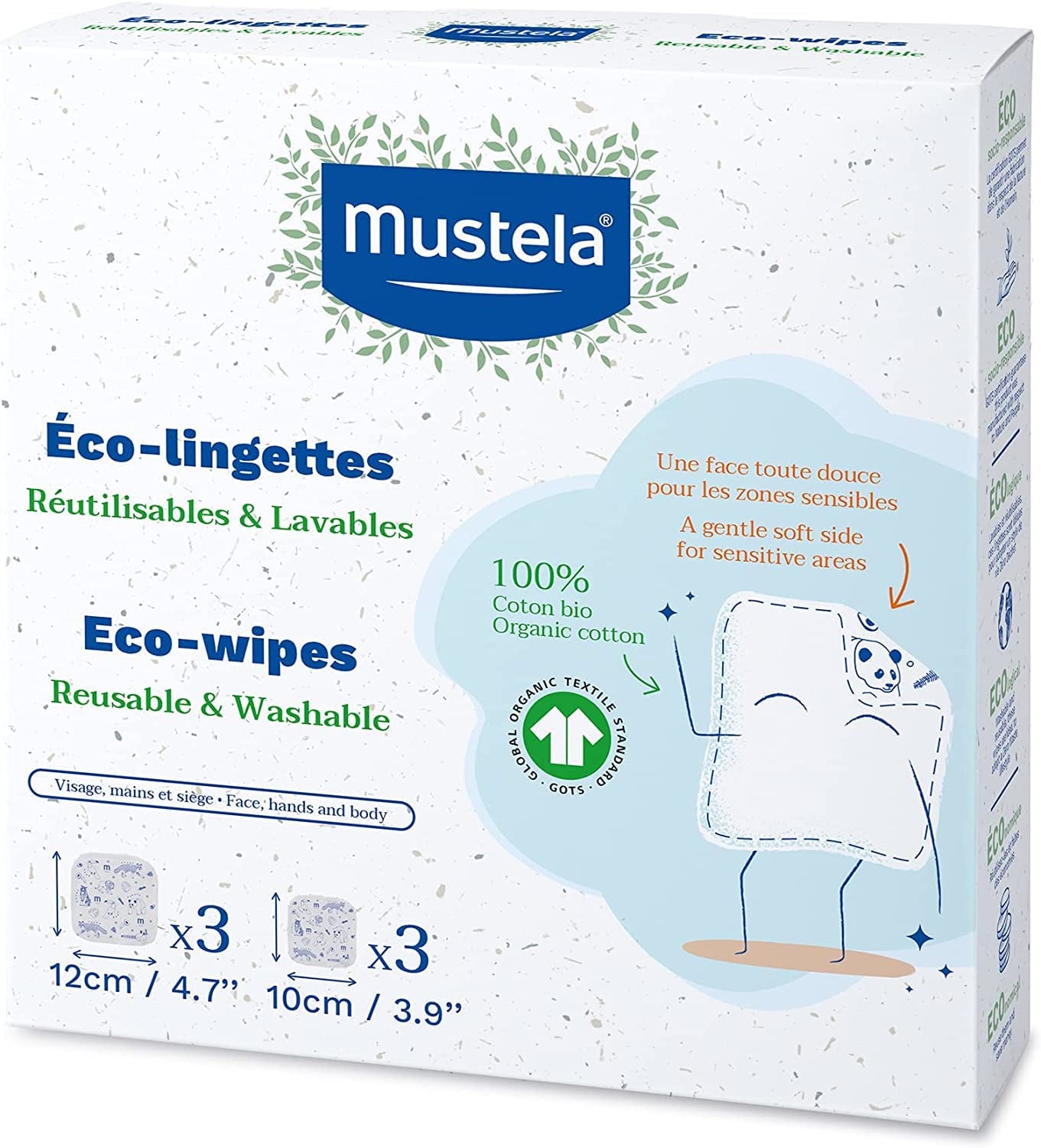 100% bavlna GOTS opakovaně použitelné tělové a make-up plenky pro miminka a celou rodinu - čistí pokožku a absorbuje nečistoty, vhodné pro citlivou pokožku (6 balení)