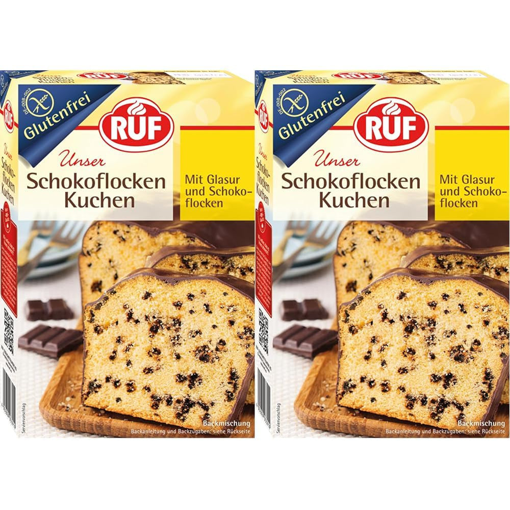 RUF Glutenfreier Schokoflocken-Kuchen Mit Kakaoglasur Und Schoko-Stückchen, Fluffig Und Schokoladig, Glutenfreier Kuchen, Zöliakie Geeignet (Packung Mit 2) Naty Shop 455 G (2Er Pack) Schokoflockenkuchen