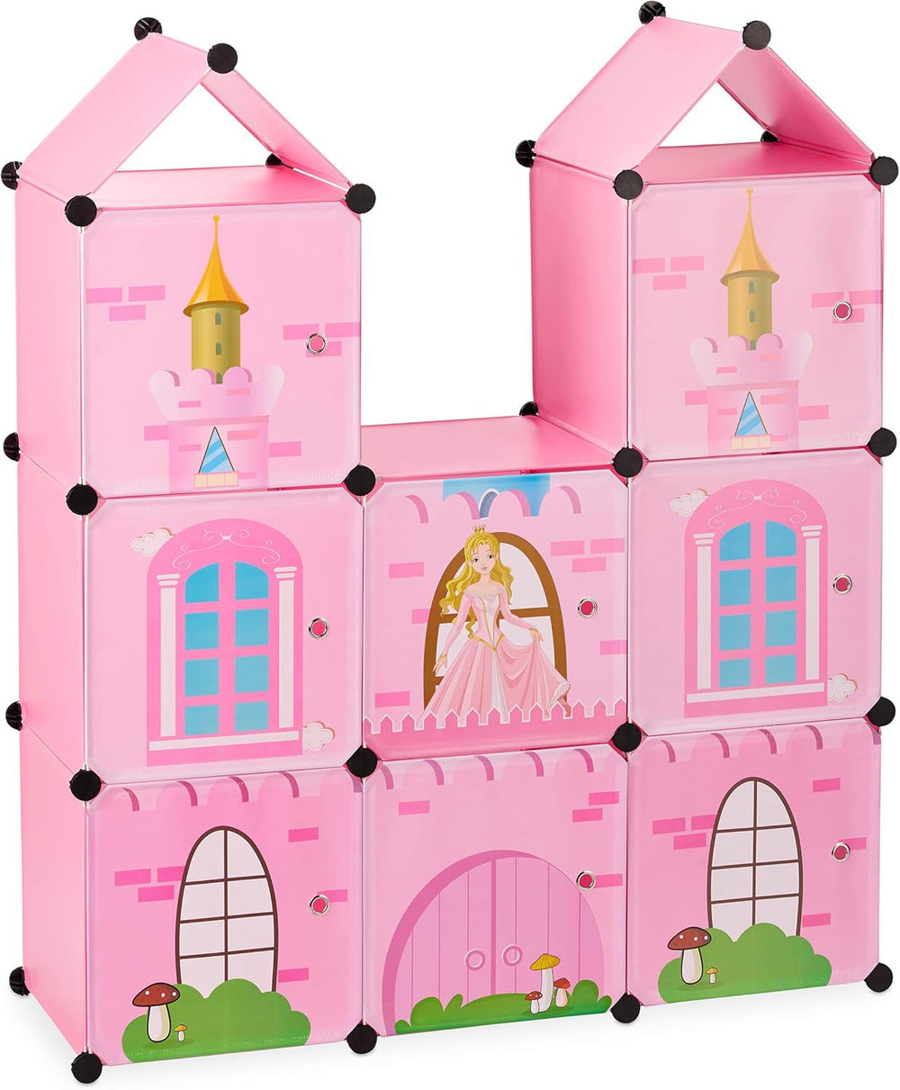 Polička do dětského pokoje Relaxdays, zámek princezny, plast, DIY skříňka s dvířky, HBT: 128 X 110 X 37 Cm, růžová Naty Shop Dollhouses