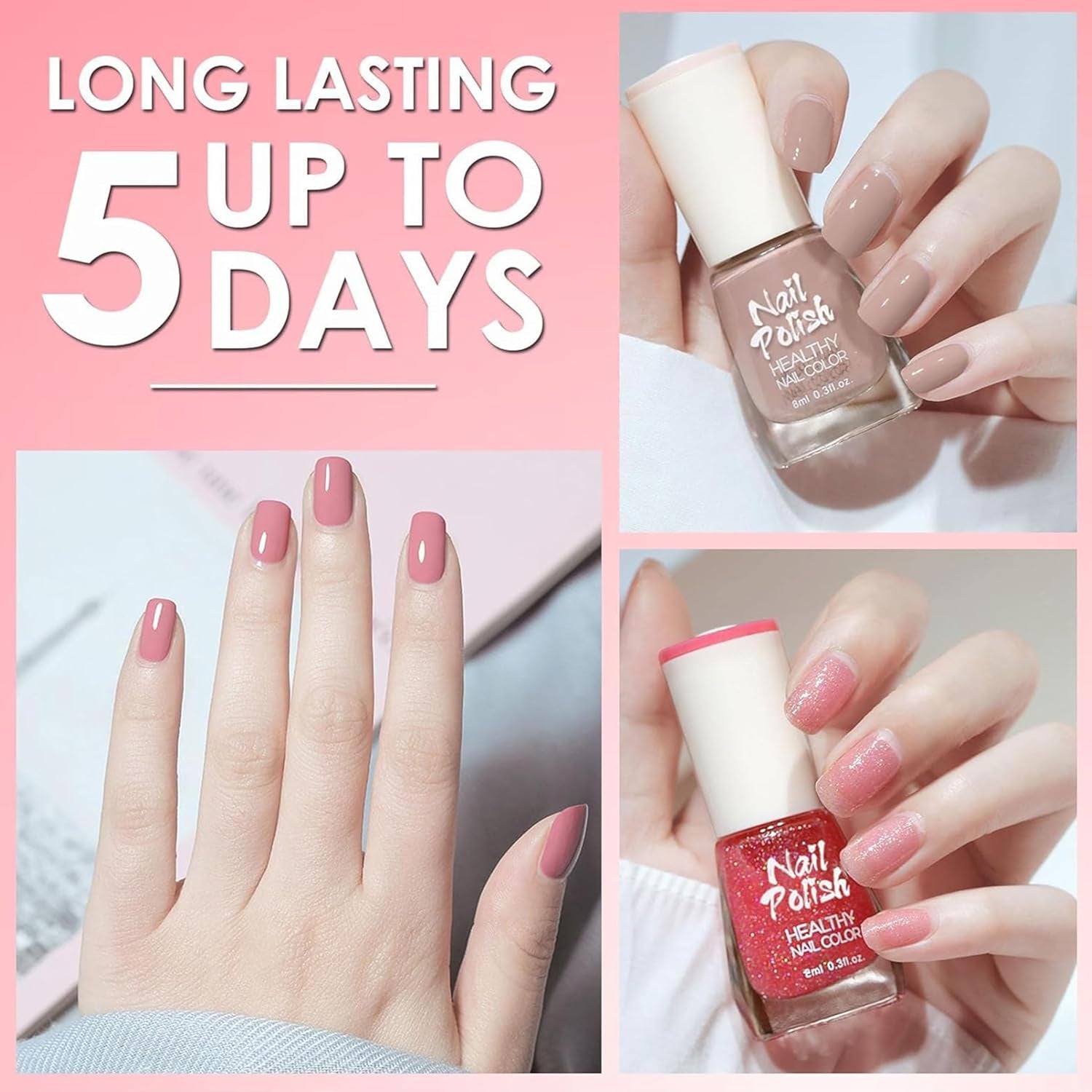 6dílná sada laků na nehty - Rychleschnoucí dlouhotrvající zářivě červený lak na nehty - Netoxický lak na nehty na vodní bázi pro kutily Manikúra v salonech (barva A)