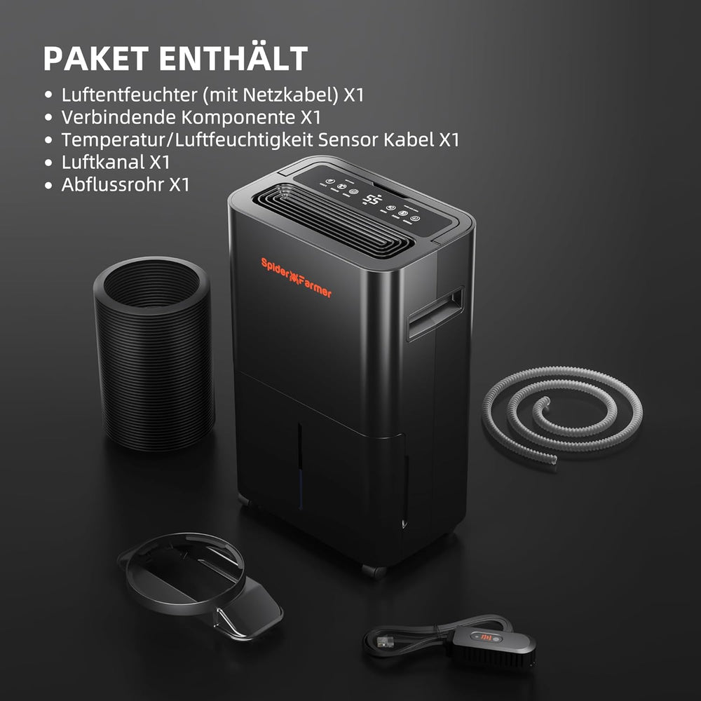 SPIDER FARMER Odvlhčovač, 12L odvlhčovač rostlin s ovládáním vlhkosti, ovládáním aplikací, 24h funkcí časovače pro pěstební stany, elektrický odvlhčovač pro vnitřní zahrady, byty a sklepy