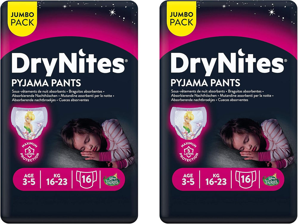 Noční prádlo Huggies DryNites pro dívky, 3-5 let (16-23 kg), 2 x 16 kusů
