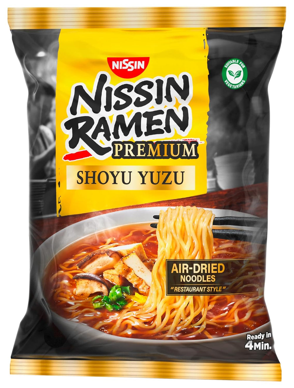 Nissin Ramen Premium - Shoyu Yuzu 10 balení Instantní nudle japonského stylu sušené na vzduchu ochucené sójovou omáčkou Yuzu a sušeným pórkem (10 x 92,7 g)