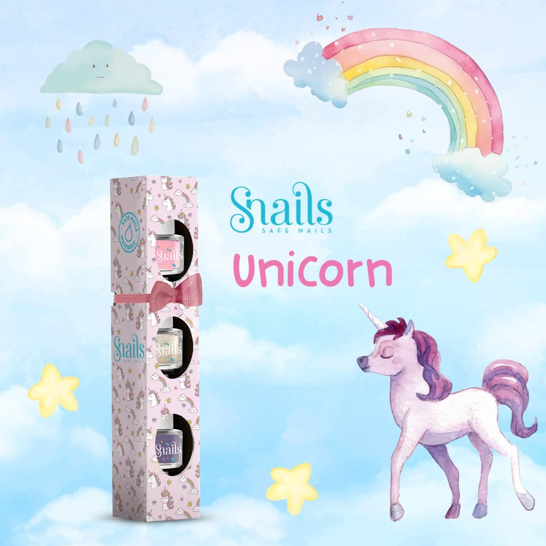 Dětský lak na nehty Snails Dárková sada 510409, Mini Unicorn 3x5ml, na vodní bázi, omyvatelný, bezpečný, veganský
