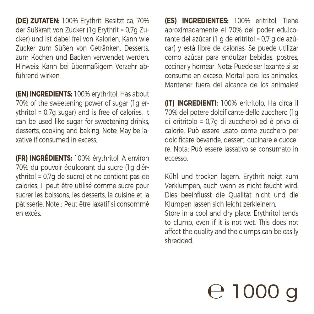 Greatvita Erythritol 1000 G | Kalorienfreie Süßungsmittel & Zucker-Alternative | Zahnfreundlich, Gut Löslich & Glutenfrei | Ideal Für Getränke, Dezerty & Baken Sweeteners Naty Shop