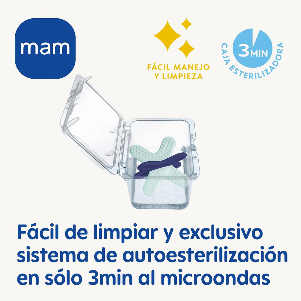 Inel de dentiție MAM, de la 4 luni, ușurare imediată pentru erupția dentară ulterioară, extra ușor și ușor de prins și ținut în mână, cu cutie autosterilizabilă, roz, 1 bucată