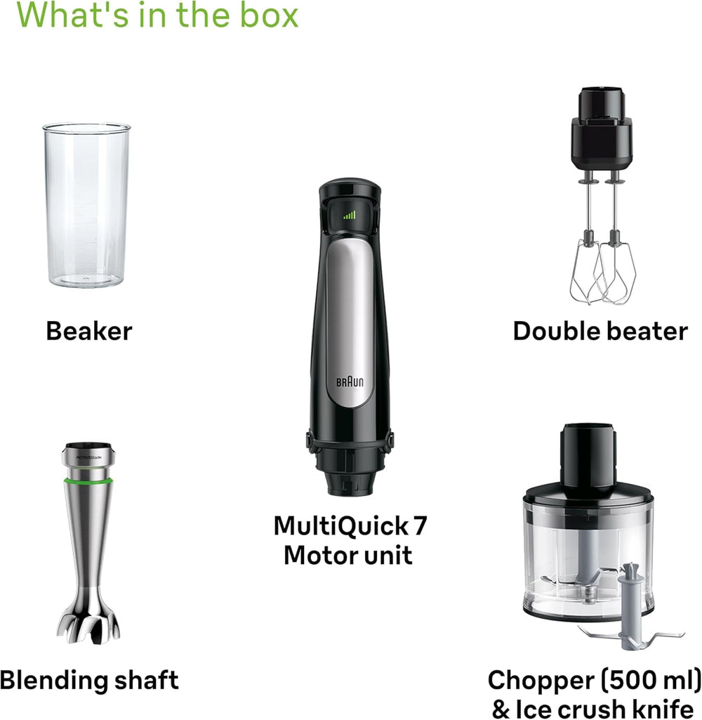 Braun Homehold Hogar Multiquick 7 Mixer, Spritzschutz, Spülmaschinenfest, Bpa-Frei, 600 Ml, Zerkleinerer 500 Ml, Eisklinge, MQ 7035XBI, 1000 W, Schwarz, MQ7035XBI Kitchen Naty Shop